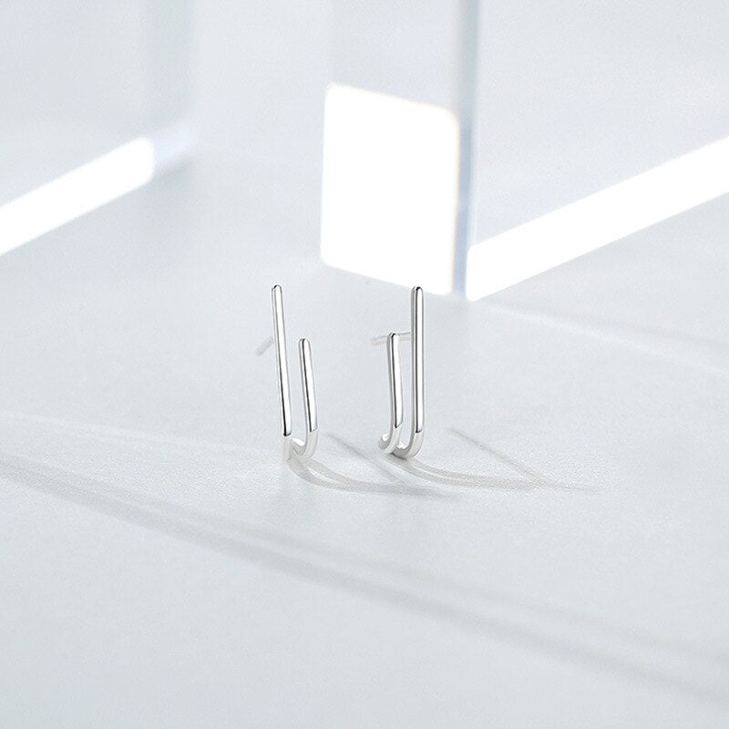 LIVVY Silver Color New Double-layer Line Stud Earrings Female Simple Creative Fashion Temperament  Jewelry Accessories