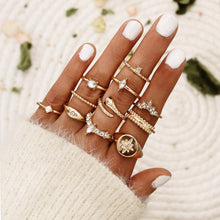 Load image into Gallery viewer, KSRA Boho Vintage Gold Star Knuckle Rings For Women BOHO Crystal Star Crescent Geometric Female Finger Rings Set Jewelry 2022
