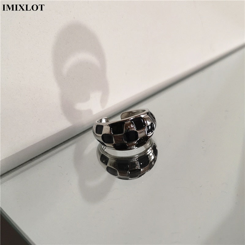 2022 New Punk Gothic Thorns Black Silver Color Heart Metal Opened Adjustable Ring For Women Men Girls Party Grunge Y2k Jewelry