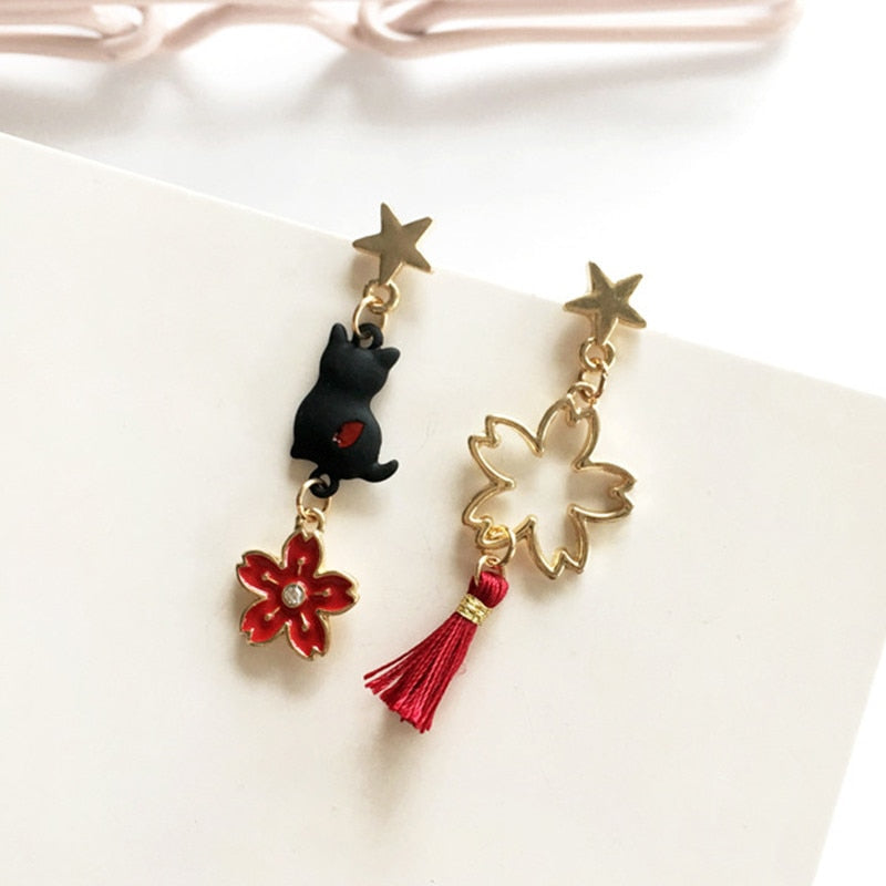 Chinese Style Folding Fan Crane Carp Lotus Asymmetrical Long Tassel Dangle National Style Earrings for Women Jewelry Gift