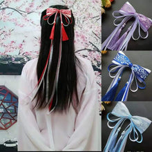 Load image into Gallery viewer, Chinese White and Blue Ribbon Tassel Hairpin Hair Clip for Women Girl Ancient Style Hanfu Hair Pins Cosplay Hair Accessories