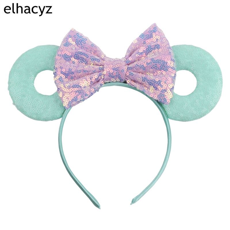 2022 Macaron Sequins Summer Mouse Ears Hairband Women Girls Hair Bows Donuts Ears Headband Kids Birthday Party Hair Accessories