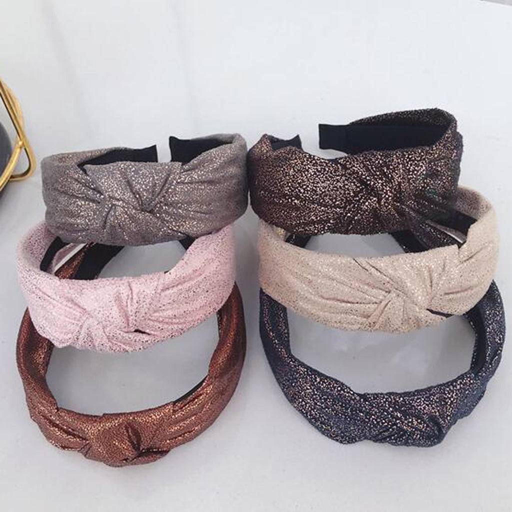New Vintage Hairband Women Shining Hot Stamping Cloth Wide Side Center Knot Headband Adult Classic Hair Accessories