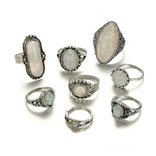 Load image into Gallery viewer, Tocona Vintage Antique Silver Color Rings Sets Colorful Opal Crystal Stone Carve for Women Men Bohemian Jewelry Anillos 6421