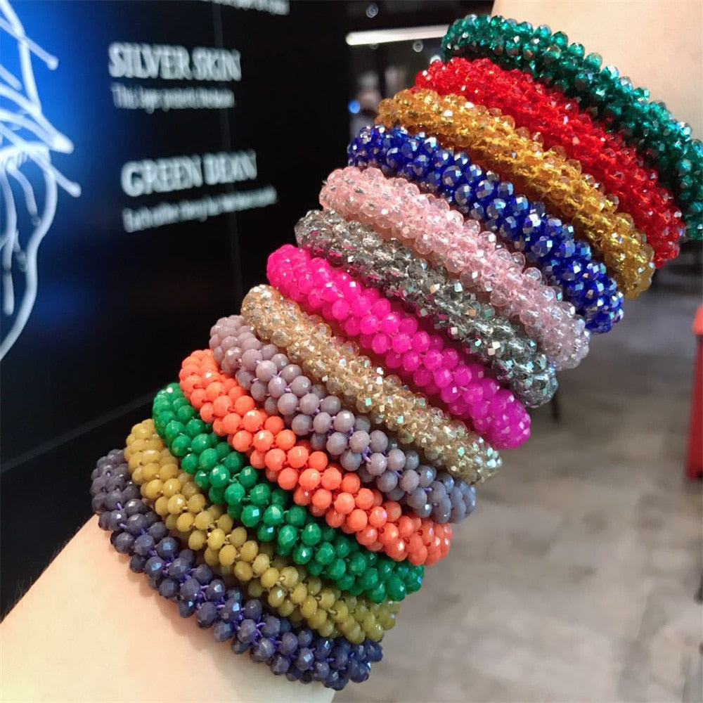 Fashion Multicolor Beads Hair Tie Elastic Hair Rope Simple Metal Sheets Scrunchies Ponytail Headdress For Women Accessories