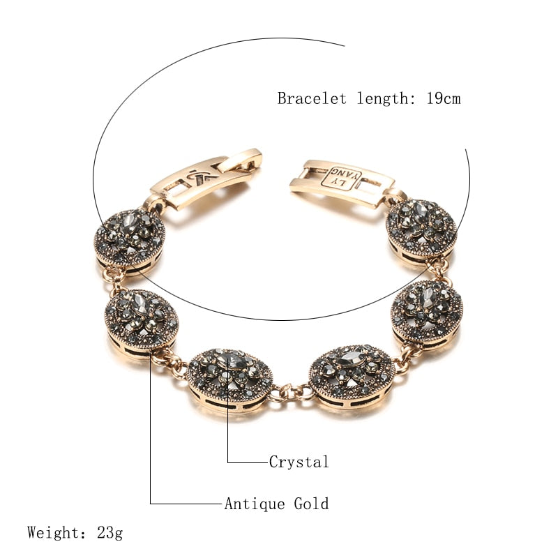 Kinel Charm Boho Women Link Bracelet Antique Gold Color Gray Crystal Ethnic Wedding Bridal Vintage Jewelry Russia Accessories