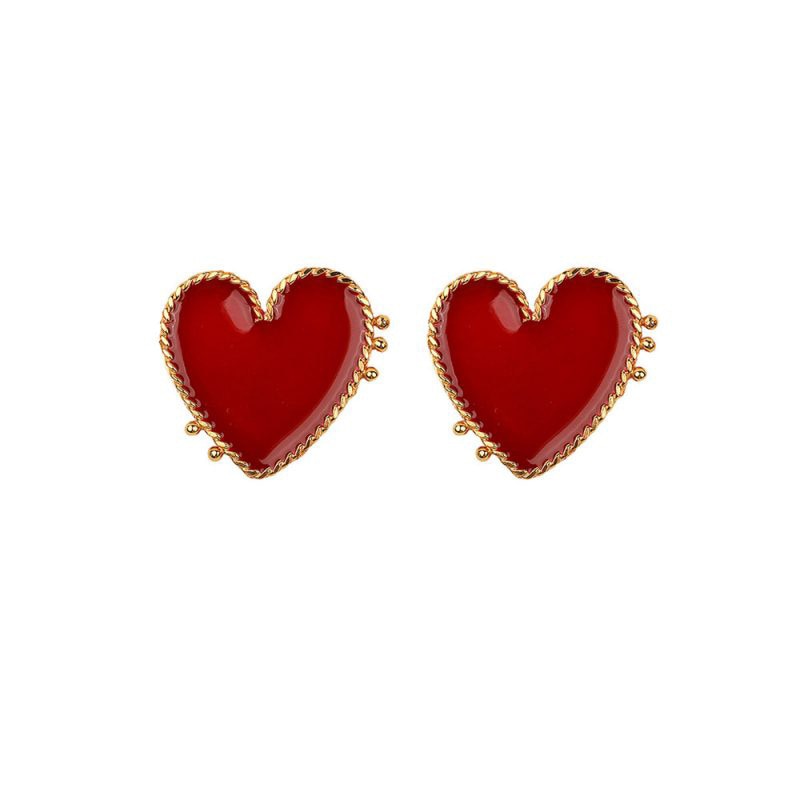 2022 New Design Red Heart Stud Earring Women Metal Gold Color Eye Heart Lips Wedding  Statement Earrings Fashion Party Jewelry