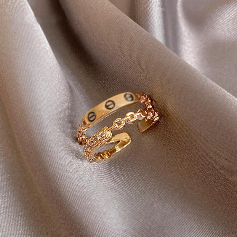 2022 New Classic Titanium Steel Rose Gold Double Letter Rings For Woman Fashion Finger Jewelry Party Girl&#39;s Temperament Ring