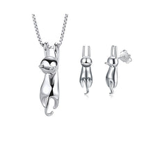 Load image into Gallery viewer, 925 Sterling Silver Elegant Cute Cat Jewelry Set Necklace And Earrings Wedding Bridal Jewelry Sets for Women