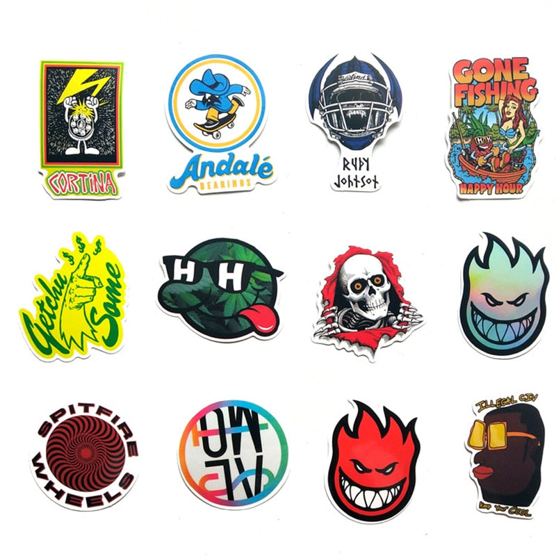 100pcs cool skateboard  fashion Stickers For Suitcase PVC Skateboard Laptop Luggage Fridge Phone Car Styling DIY Decal stickers