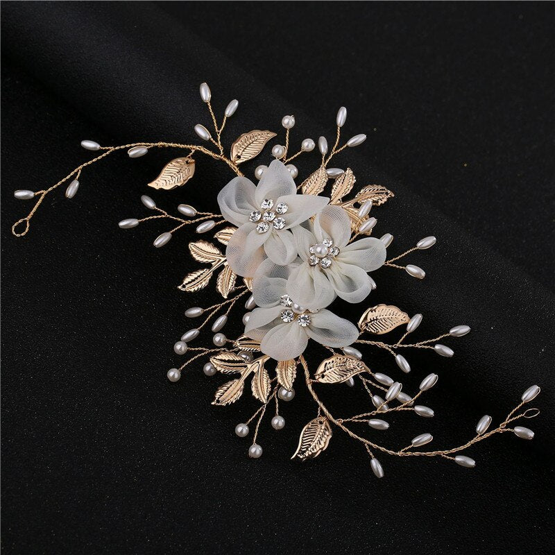 Ruoshui Woman Elegant Crystal Pearl Headband Bridal Floral Fashion Hair Jewrly Wedding Hairband Tiara Crown Hair Accessories