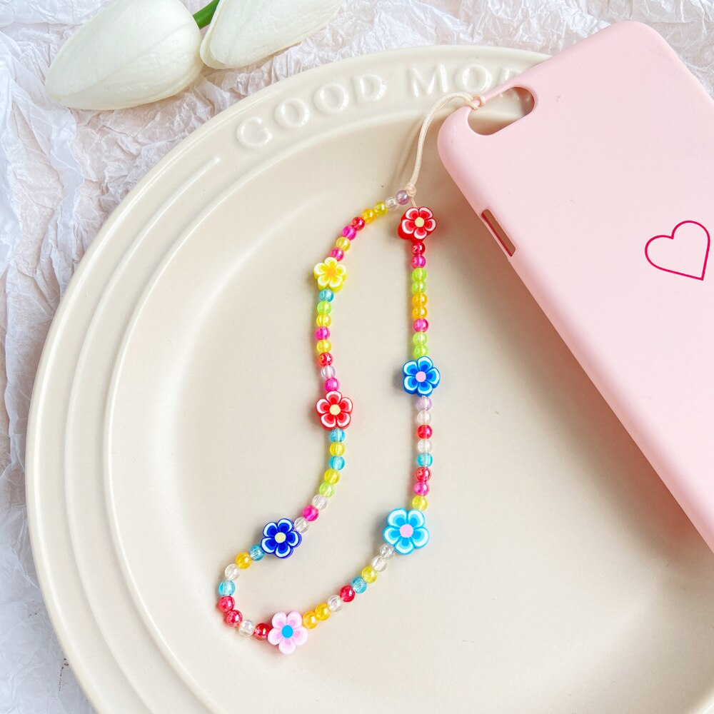 Bohemia Chain For Phone Charm Beads Chains Cell Phone Cord Accessories Peace Sign Jewelry Wood Beads Straps Mobile Lanyard
