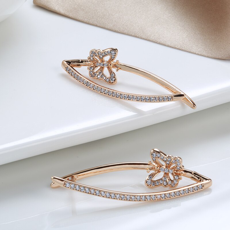 Kinel New Fashion Geometric Butterfly Earrings 2022 Micro Inlay Natural Zircon 585 Rose Gold Long Drop Earring Vintage Jewelry