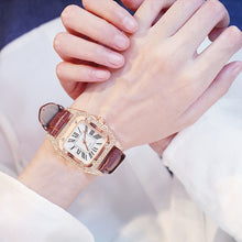 Load image into Gallery viewer, Women Diamond Watch Starry Square Dial Bracelet Watches Set Ladies Leather Band Quartz Wristwatch Female Clock Zegarek Damski