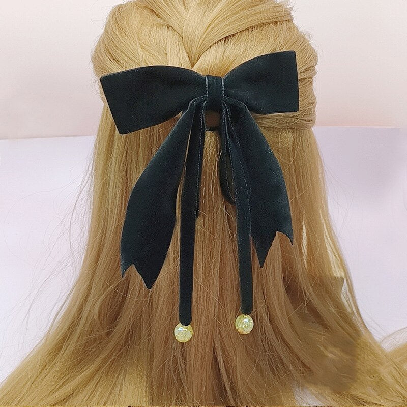 Vintage Big Large Velvet Bow Hairpins Barrettes For Women Girls Wedding Long Ribbon Korean Hair Clip Hairgrip Hair Accessories