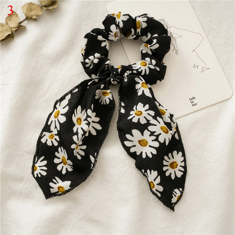 Fashion Dot Printed Ponytail Scarf Elastic Hair Bands For Women Hair Bow Ties Scrunchies Hair Bands Flower Ribbon Hairbands