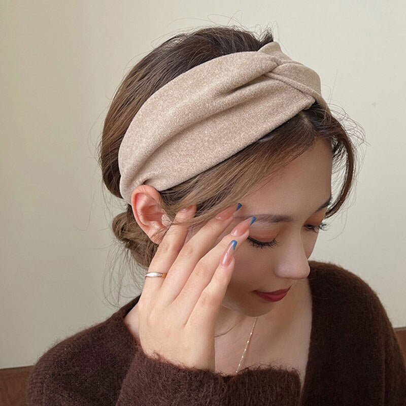 Korea Autumn Winter Wide Hairbands Solid Color Cross Headband For Women Girls 2022 New Fashion Elastic Yoga Turban Bandage