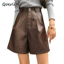 Load image into Gallery viewer, Graduation Gifts Faux Leather Bermuda Shorts Vintage Chic Imitation PU Shorts Women Fall Winter Wide Leg Loose Casual Shorts Black S-2XL