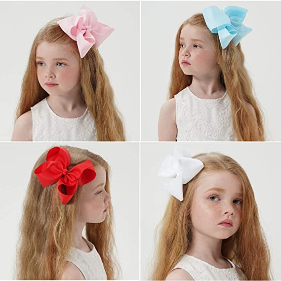6 Inch Big Grosgrain Ribbon Solid Hair Bows With Clips Girls Kids Hair Clips Headwear Boutique Hair Accessories