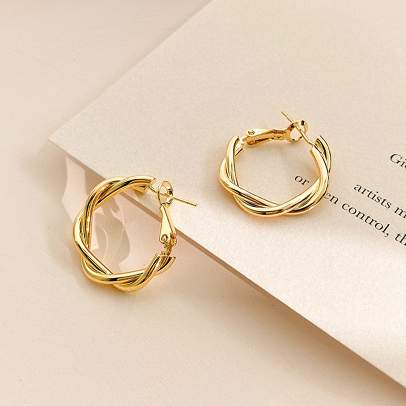 Korean Simple Double Circle Gold Color Metal crystal Drop Earrings For Women Fashion Small Pendientes Jewelry Best Friend Gifts