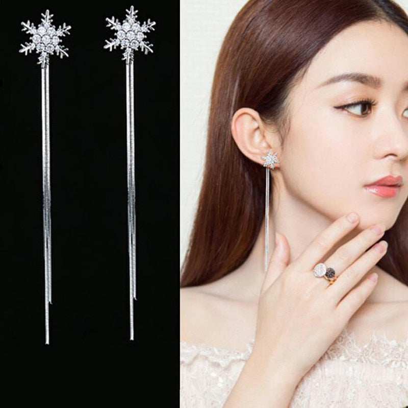 2022 New Gold Color Long Crystal Tassel Dangle Earrings for Women Wedding Drop Earring Fashion Jewelry Gifts
