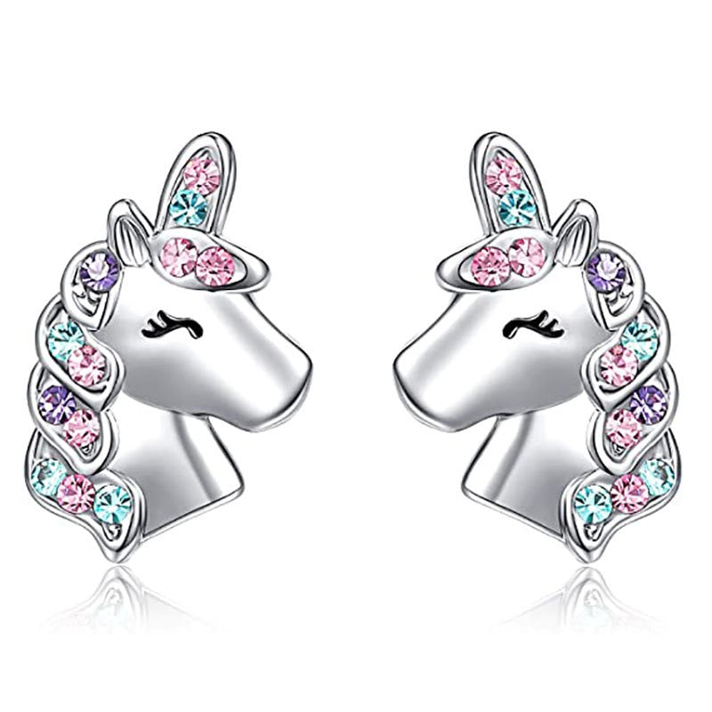 2022 New Fashion Unicorn Cat Butterfly Rainbow Stud Earrings Women Gilrs Colorful Zircon Ear Stud Jewelry Children Accessories