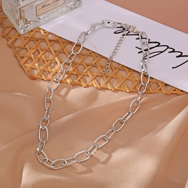 2022 Fashion Big Necklace for Women Twist Gold Silver Color Chunky Thick Lock Choker Chain Necklaces Party Jewelry