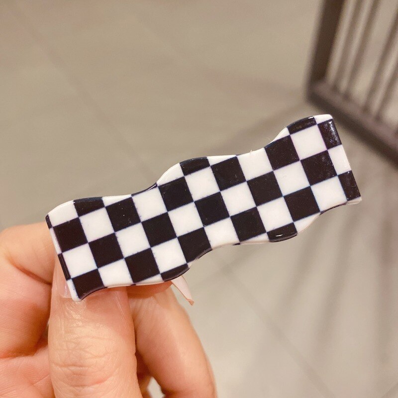 ins wave checkerboard hairpin sweet wild bangs clip color plaid hairpin side clip net red hair accessories female tide
