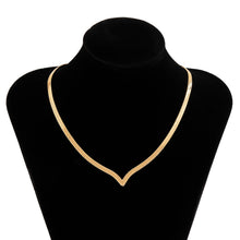 Load image into Gallery viewer, IngeSight.Z Simple Minimalist Copper Flat Snake Chain Choker Necklace Punk V-Shaped Short Collar Clavicle Necklace Women Jewelry