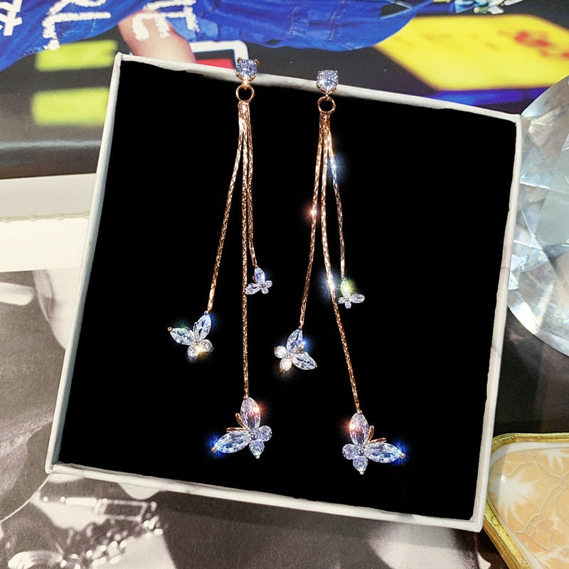 New Trendy Long Tassel Butterfly Drop Earrings Gold Color 2022 Fashion Hanging Women Earrings Summer Jewelry Girls Party Gift