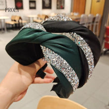 Load image into Gallery viewer, PROLY New Fashion Women Headband Wide Side Cross Knot Twist Rhinestone Hairband Solid Color Headwear Hair Accessories