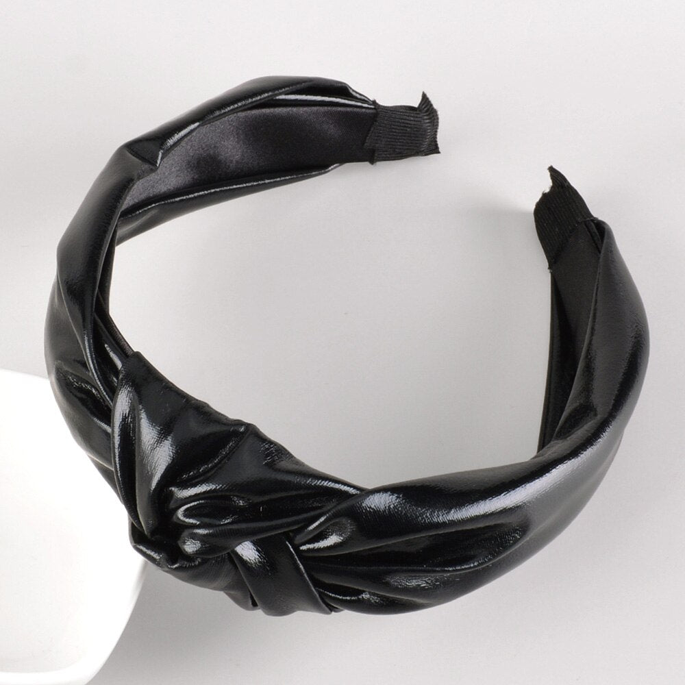 Retro Knotted Headband Handmade PU Leather Hairbands For Women Top Knotted Girls Hair Band Female Head Hoop Hair Accessories