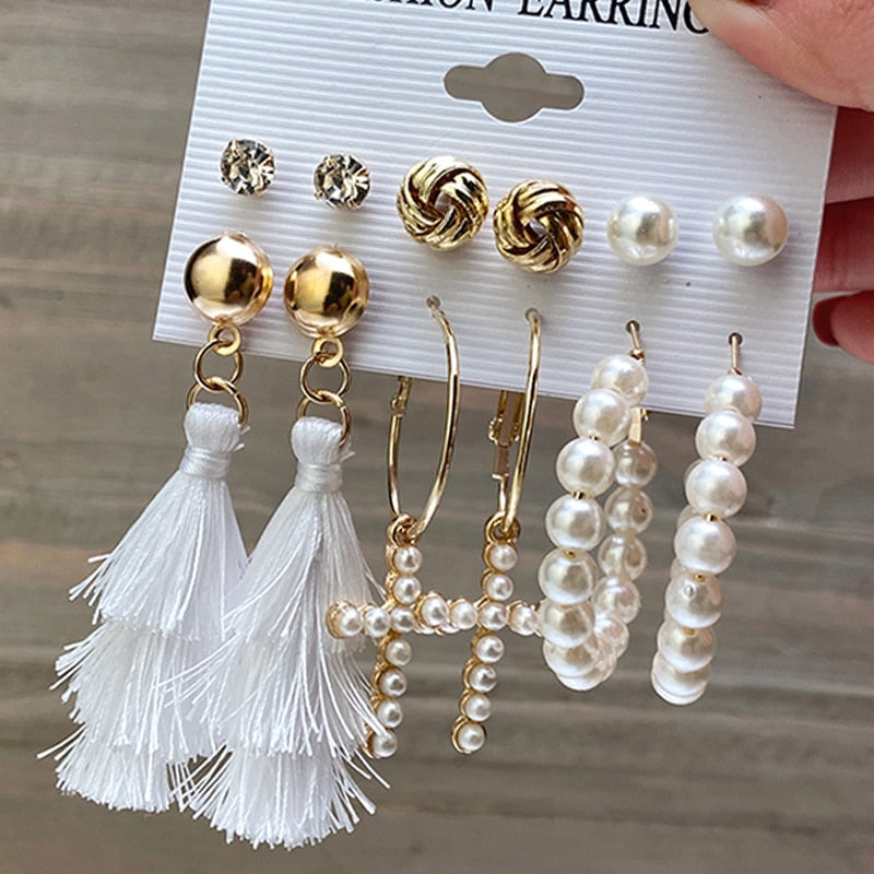 17KM Fashion Pearl Hoop Earrings Set For Women Geometirc Gold Metal Circle Hoop Earrings Brincos 2022 Trend Jewelry Gift