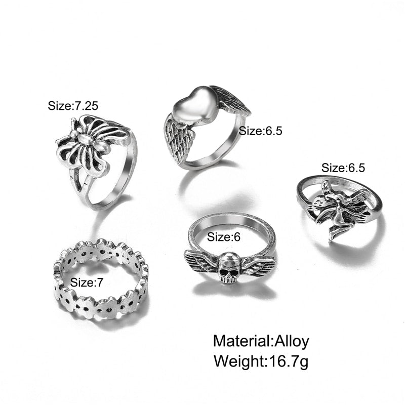 17KM Punk Cool Hiphop Chain Rings Multi-layer Adjustable Open Finger Rings Set Alloy Man Rings for Women Party Gift Jewelry