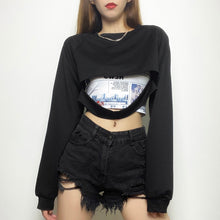 Load image into Gallery viewer, Gothic hollow tshirt 2 pieces crop top summer black Punk bandage tassel top high streetwear party top cotton tees female
