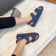 Load image into Gallery viewer, TUINANLE Denim Blue Sandals Women 2022 New Summer Ladies Black Soft PU Leather Sandals Hook&amp;Loop Shoes Comfortable Flat Sandals