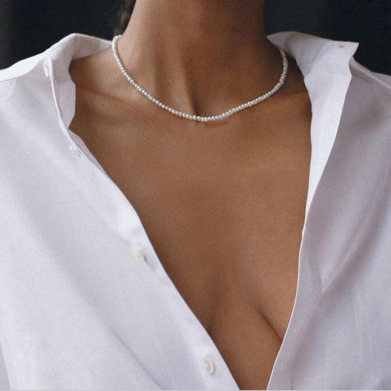 EN Vintage Pearl Choker Necklace For Women Fashion Summer White Imitation Pearl Necklaces 2022 Trend Elegant Wedding Jewelry