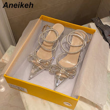 Load image into Gallery viewer, Aneikeh Spring/Autumn 2022 Women&#39;s Shoes Fashion Butterfly-Knot Narrow Band Bling Patchwork Cross-Tied Crystal Pointed Toe Pumps