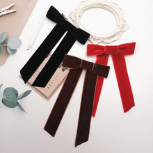 Load image into Gallery viewer, Lystrfac Vintage Black Velvet Bow Hair Clips For Women Long Ribbon Hairpin Simple Top Clip Ladies Hairgrips Hair Accessories