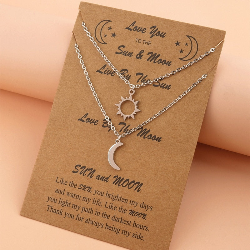 Charm Moon Sun Couple Necklace Stainless Steel Hollow Butterfly Heart Pendant Link Chain Necklace For Women Men Family Jewelry