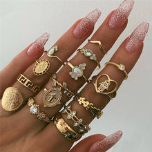 Load image into Gallery viewer, KSRA Boho Vintage Gold Star Knuckle Rings For Women BOHO Crystal Star Crescent Geometric Female Finger Rings Set Jewelry 2022
