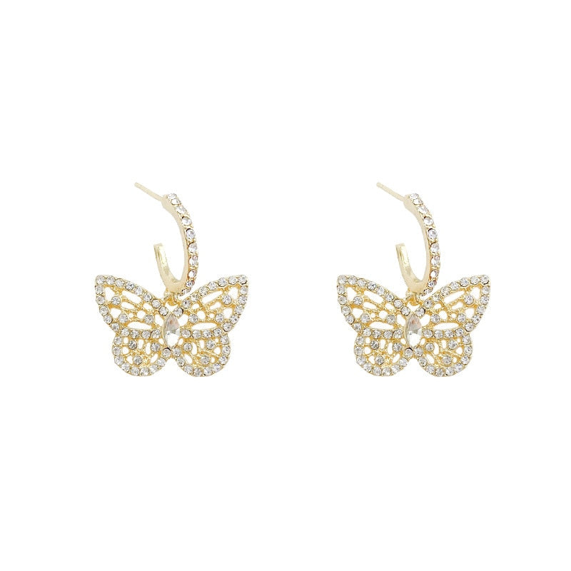 2021 New Fashion Cute Gold Color Butterfly Earring For Women Earring Gifts Jewelry Premium Luxury Zircon Jewelry Accessories