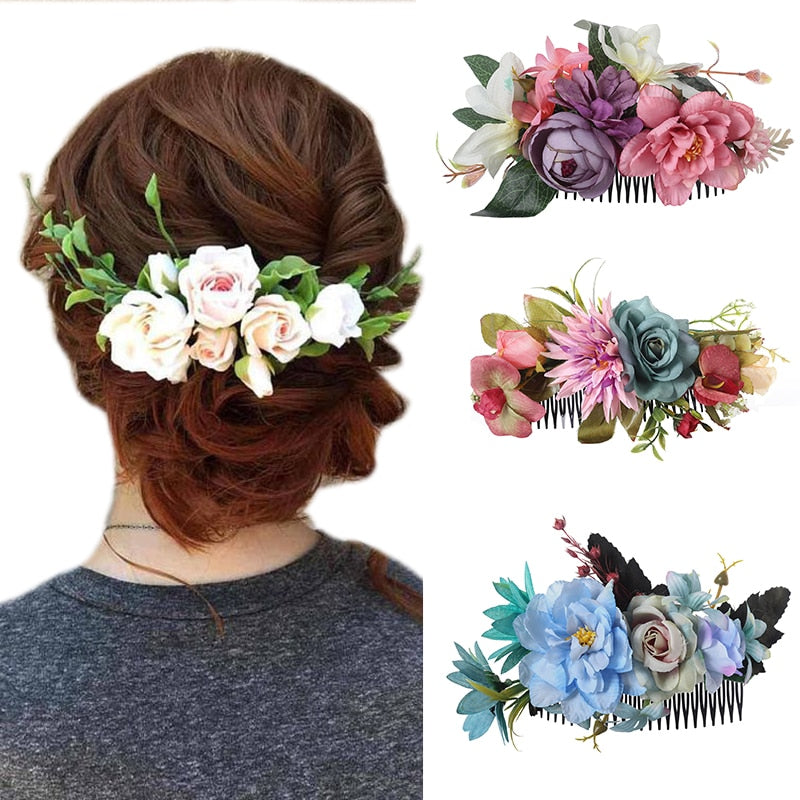 Haimeikang New Fashion Head Comb Artificial Flower Head Comb Party Wedding For Women Elegant Headdress Festival Hair Accessories