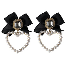 Load image into Gallery viewer, S925 needle Sweet Jewelry Black Bowknot Earrings 2022 New Design Crystal Glass Simulated Pearls Heart Drop Earrings For Girl