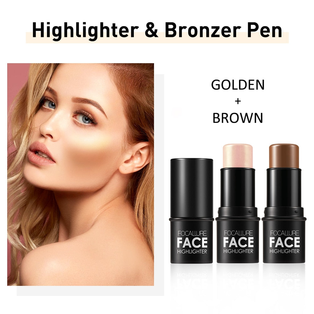 FOCALLURE Highlighter Makeup Glitter Contouring Bronzer For Face Shimmer Powder Creamy Texture Illuminator Stick Women Cosmetics