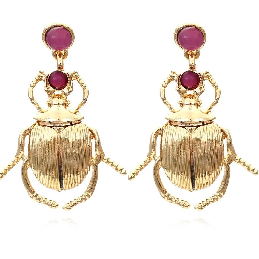 Exaggerated Metal Beetle Earrings Retro Temperament Bohemian Lovely Insect Earrings