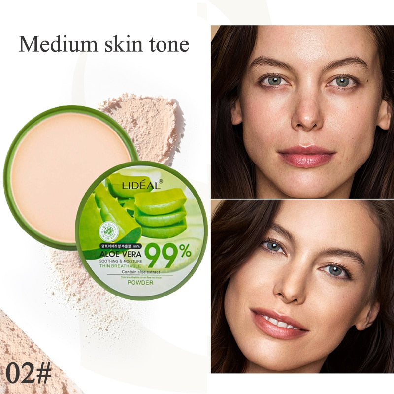 99% Aloe Vera Moisturizer Face Powder Smooth Foundation Pressed Powder Makeup Concealer Pores Cover Whitening Brighten Cosmetics