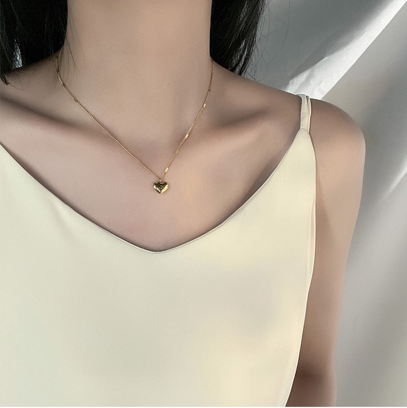 XIYANIKE 316L Stainless Steel Gold Color Love Heart Necklaces For Women Chokers 2022Trend Fashion Festival Party Gift Jewelry