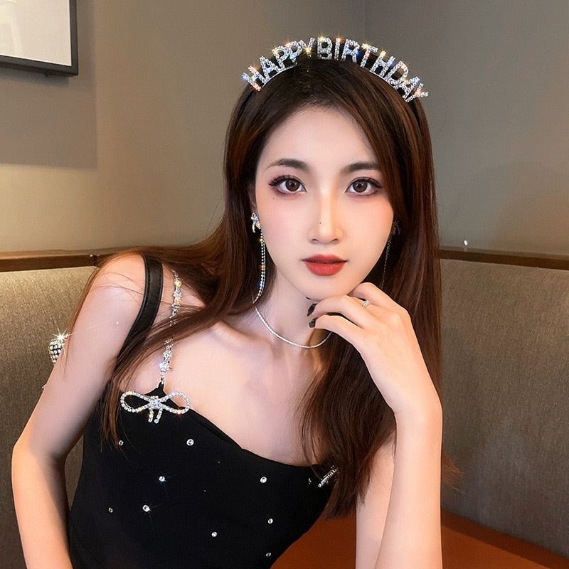 Happy birthday headband Lady crown party Internet celebrity Merry Christmas diamond headbands for women hair accessories fashion