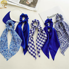 Load image into Gallery viewer, 1PC New Women Scrunchie Ribbon Elastic Hair Bands Bow Scarf Blue Head Band for Girls Ladies Hair Ropes Ties Hair Accessories